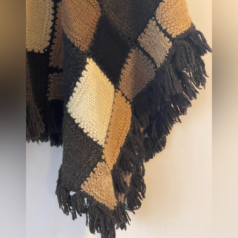 Ralph Lauren Wool Patchwork Hand Knit Fringe Ponc… - image 6